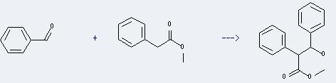 Methyl benzeneacetate can react with benzaldehyde to Prepare 3-hydroxy-2,3-diphenyl-propionic acid methyl ester